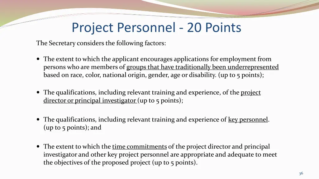 project personnel 20 points