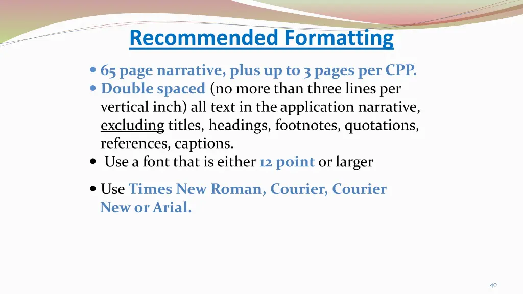 recommended formatting