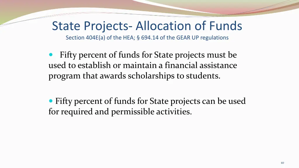 state projects allocation of funds section 404e