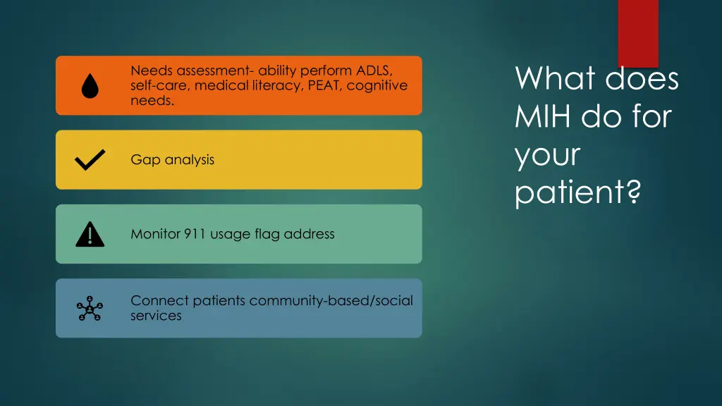 what does mih do for your patient