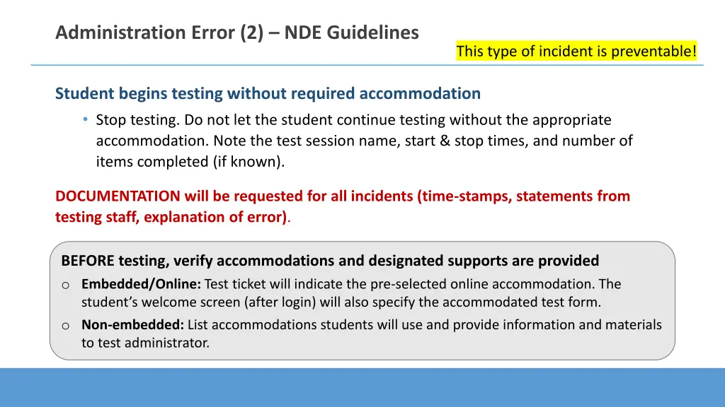administration error 2 nde guidelines
