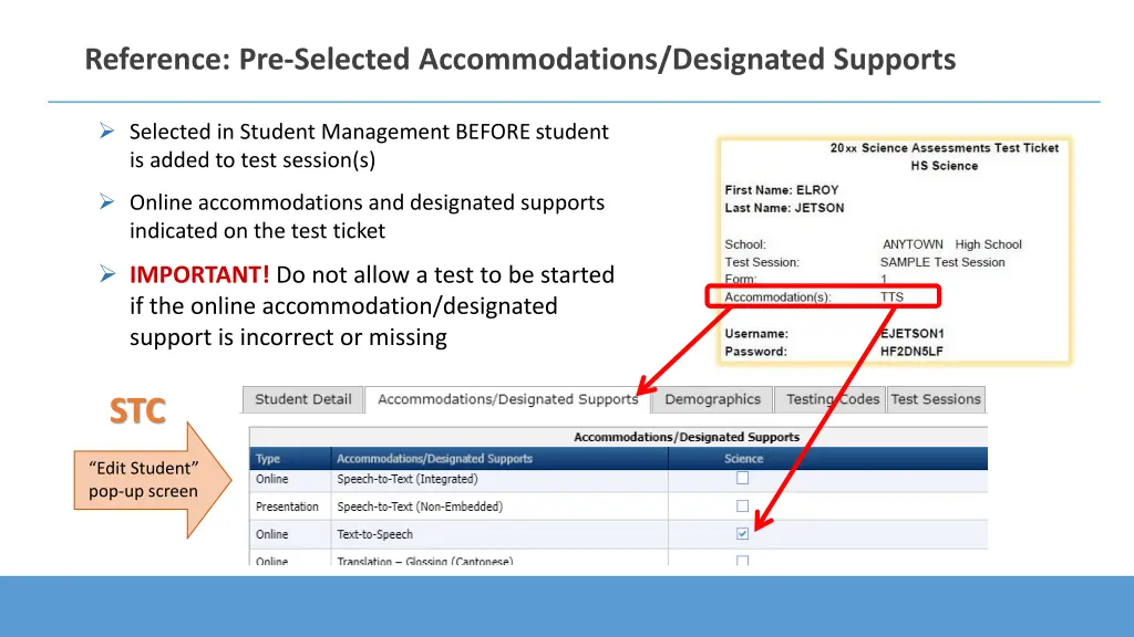 reference pre selected accommodations designated