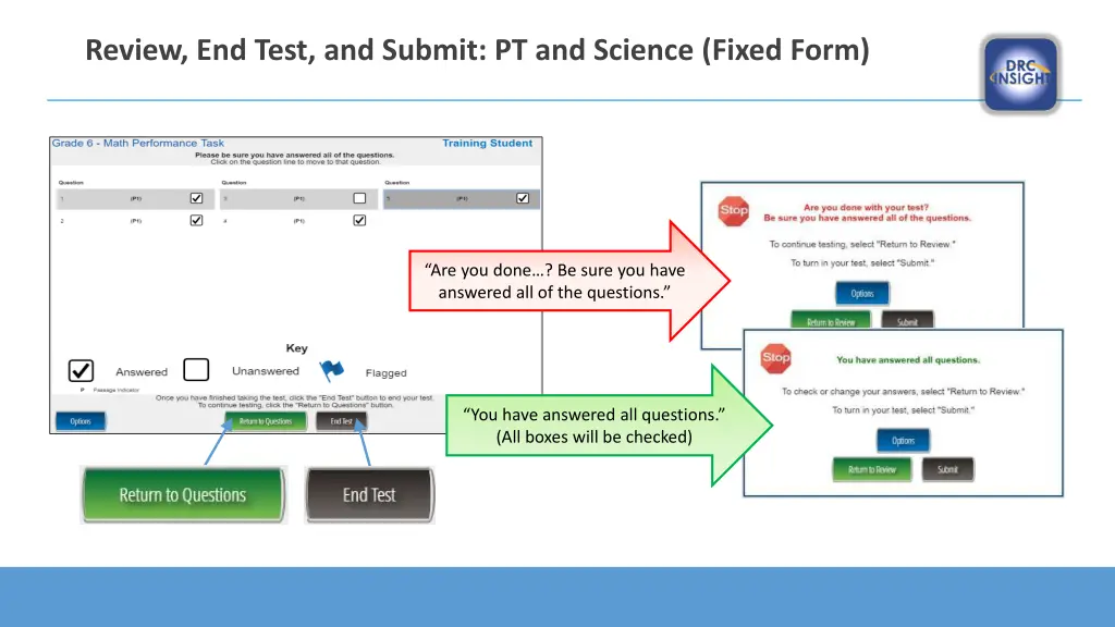 review end test and submit pt and science fixed