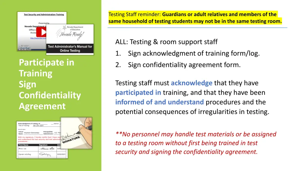 testing staff reminder guardians or adult