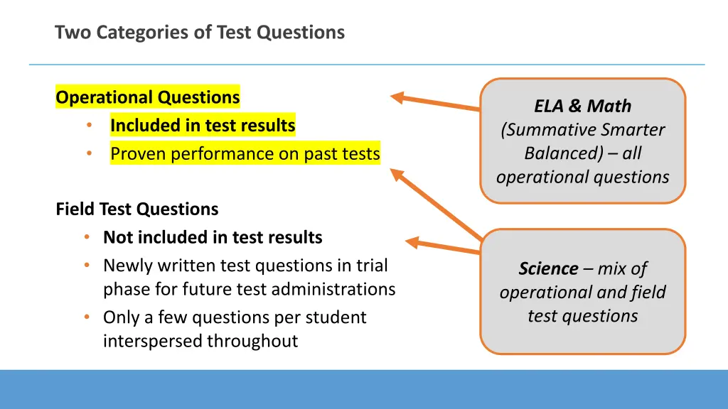two categories of test questions