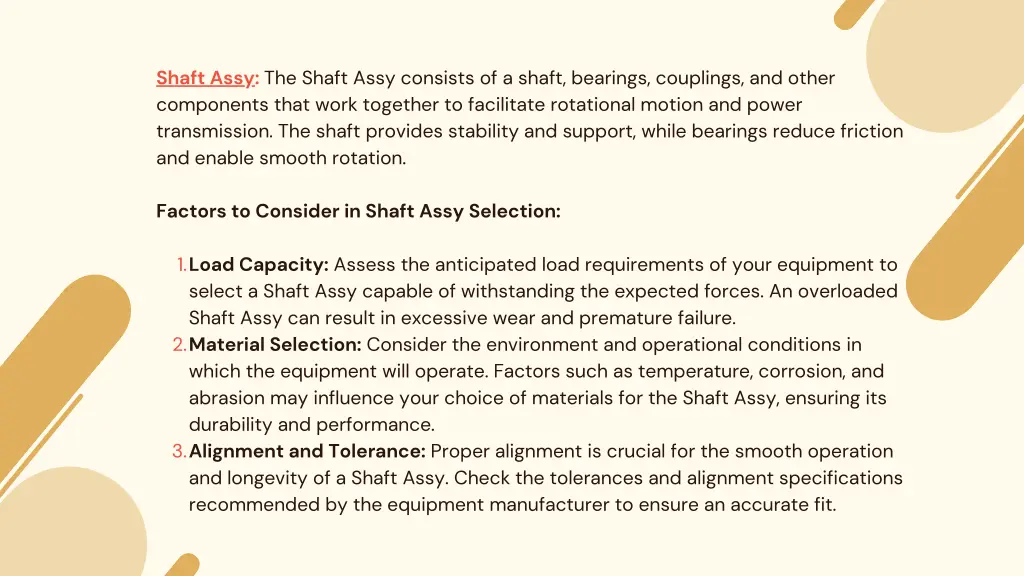 shaft assy the shaft assy consists of a shaft