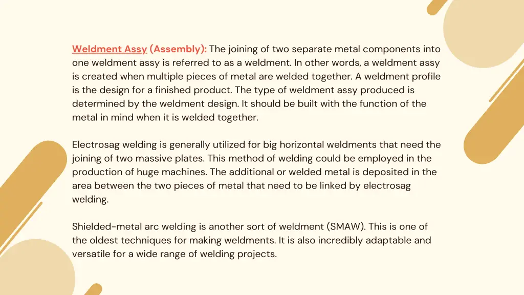 weldment assy assembly the joining