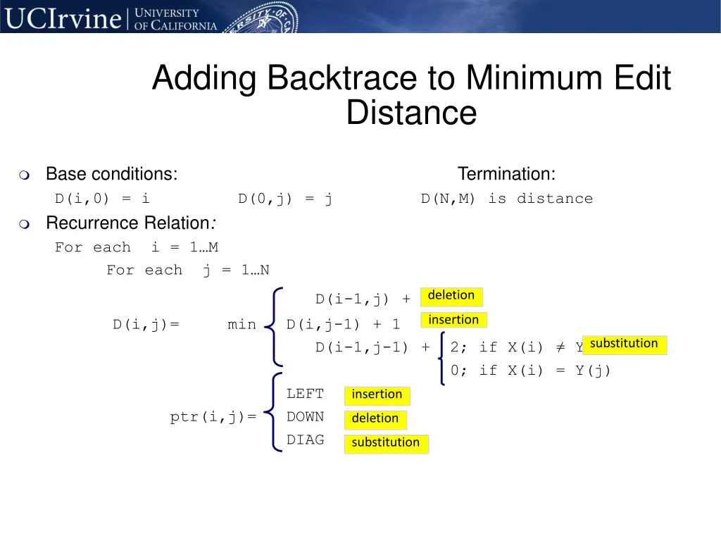 adding backtrace to minimum edit distance