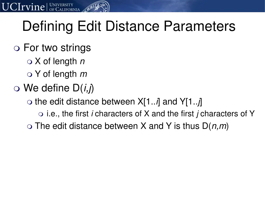 defining edit distance parameters