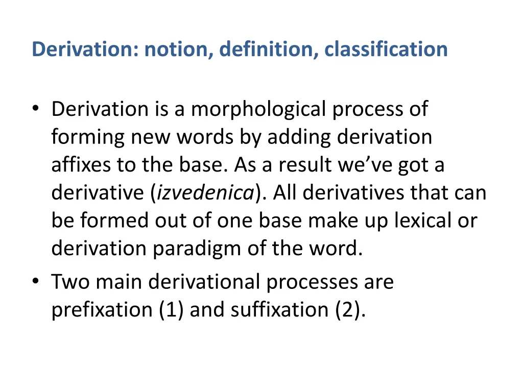 derivation notion definition classification