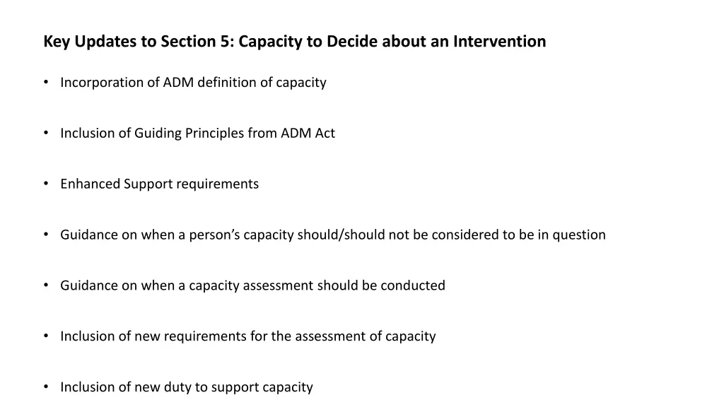 key updates to section 5 capacity to decide about