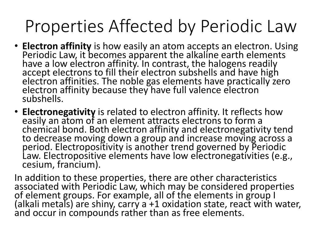 properties affected by periodic law electron