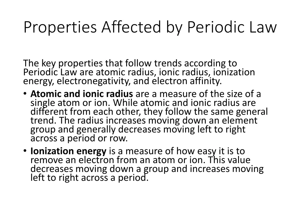 properties affected by periodic law