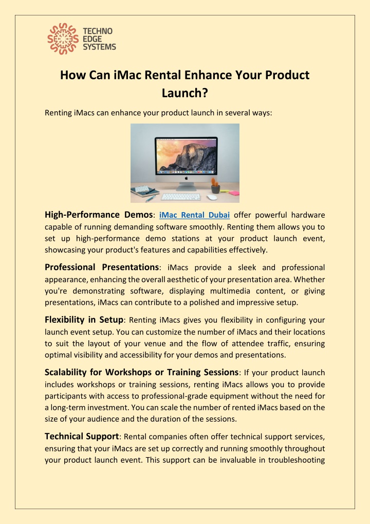 how can imac rental enhance your product launch