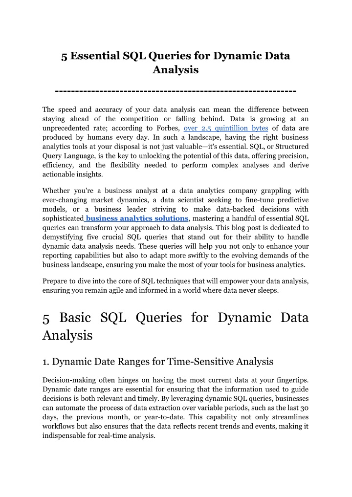 5 essential sql queries for dynamic data analysis