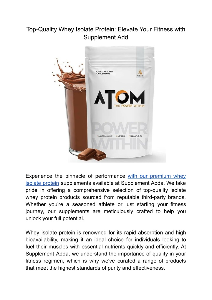 top quality whey isolate protein elevate your