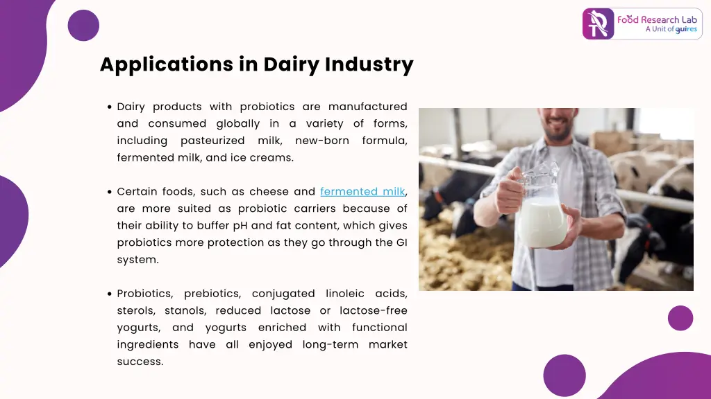 applications in dairy industry