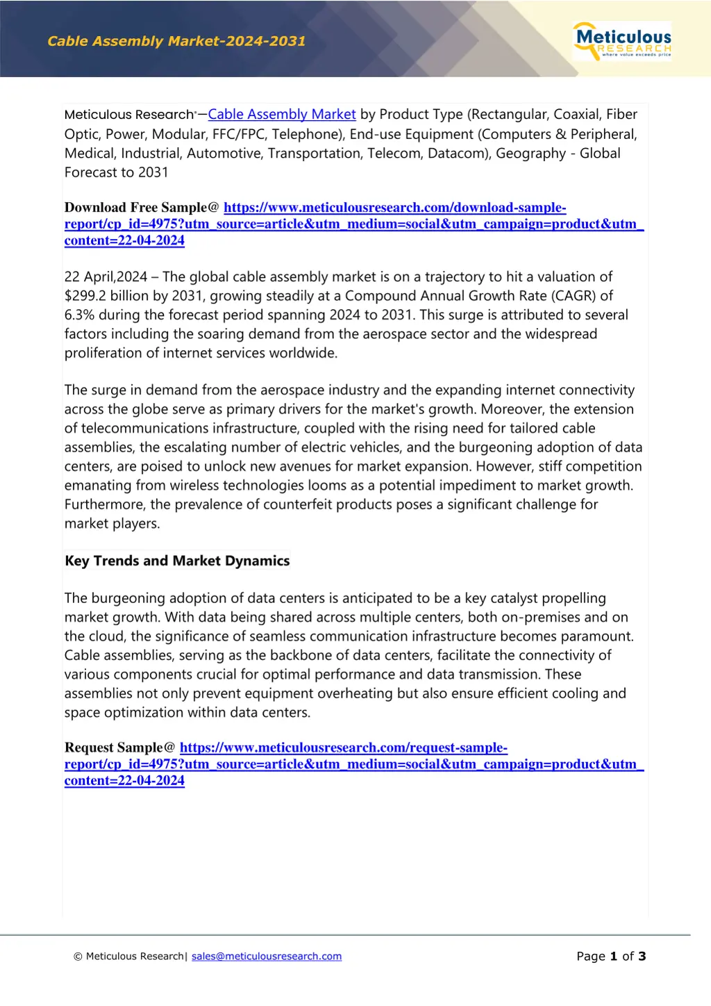 cable assembly market 2024 2031