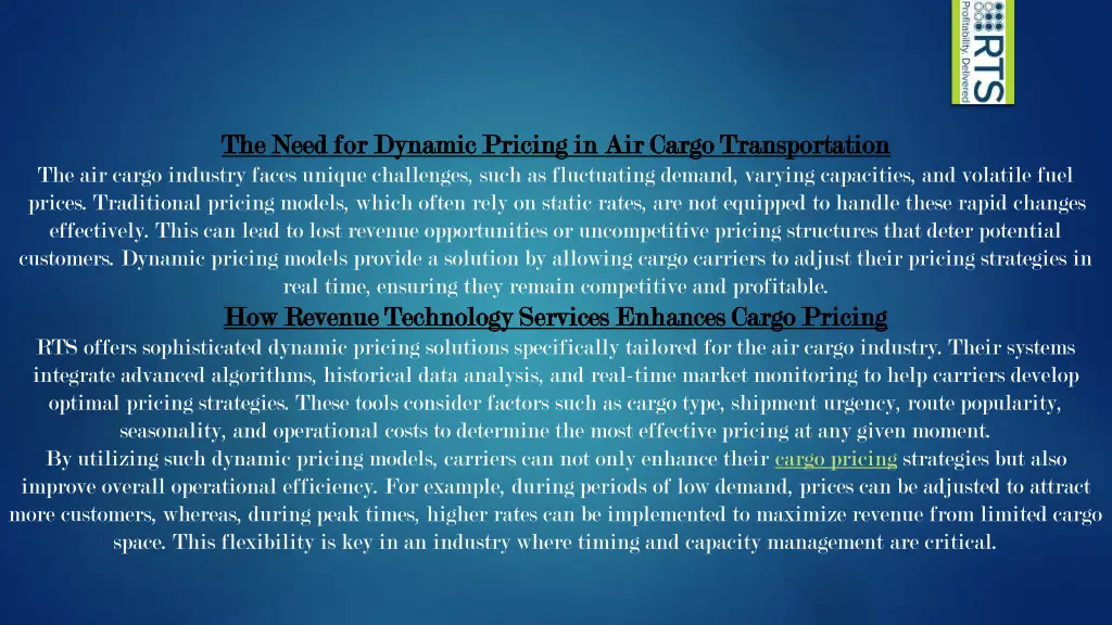 the need for dynamic pricing in air cargo