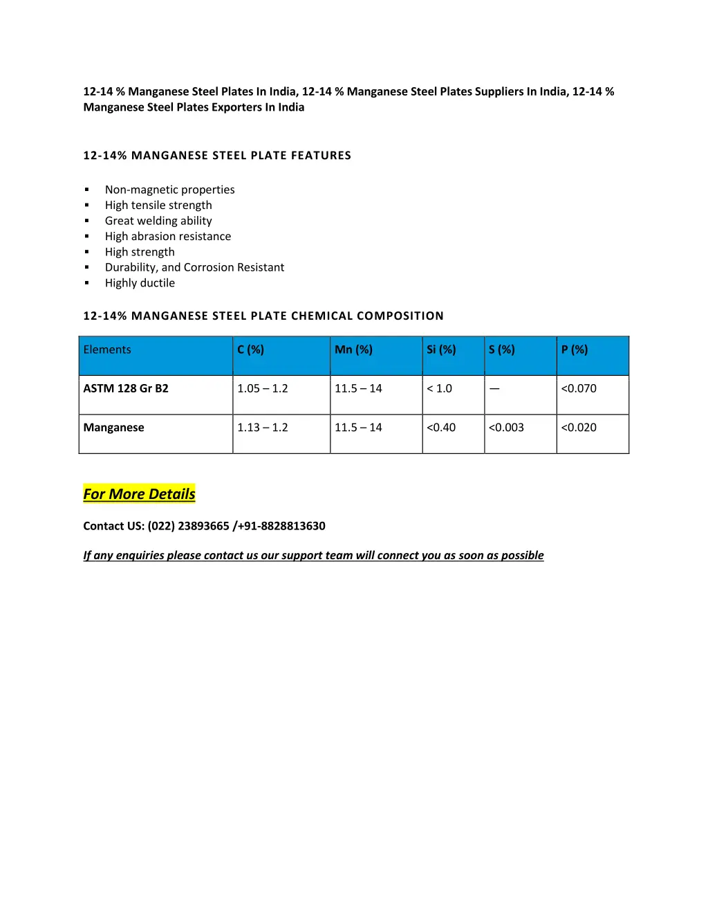 12 14 manganese steel plates in india