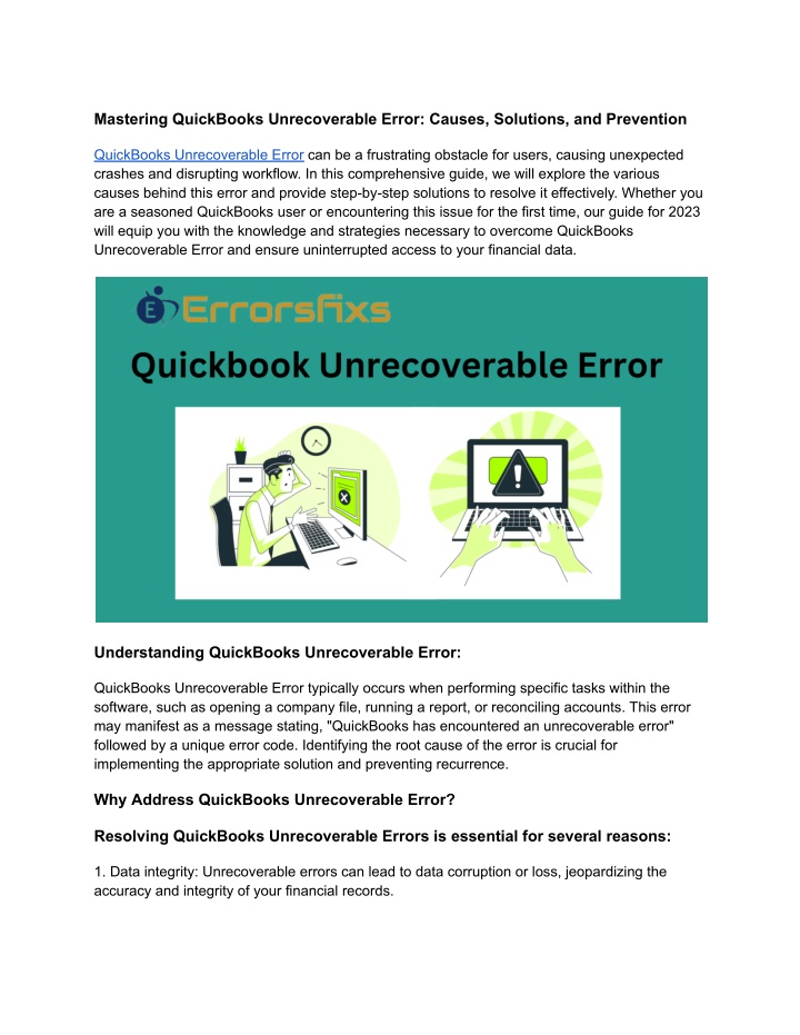 mastering quickbooks unrecoverable error causes