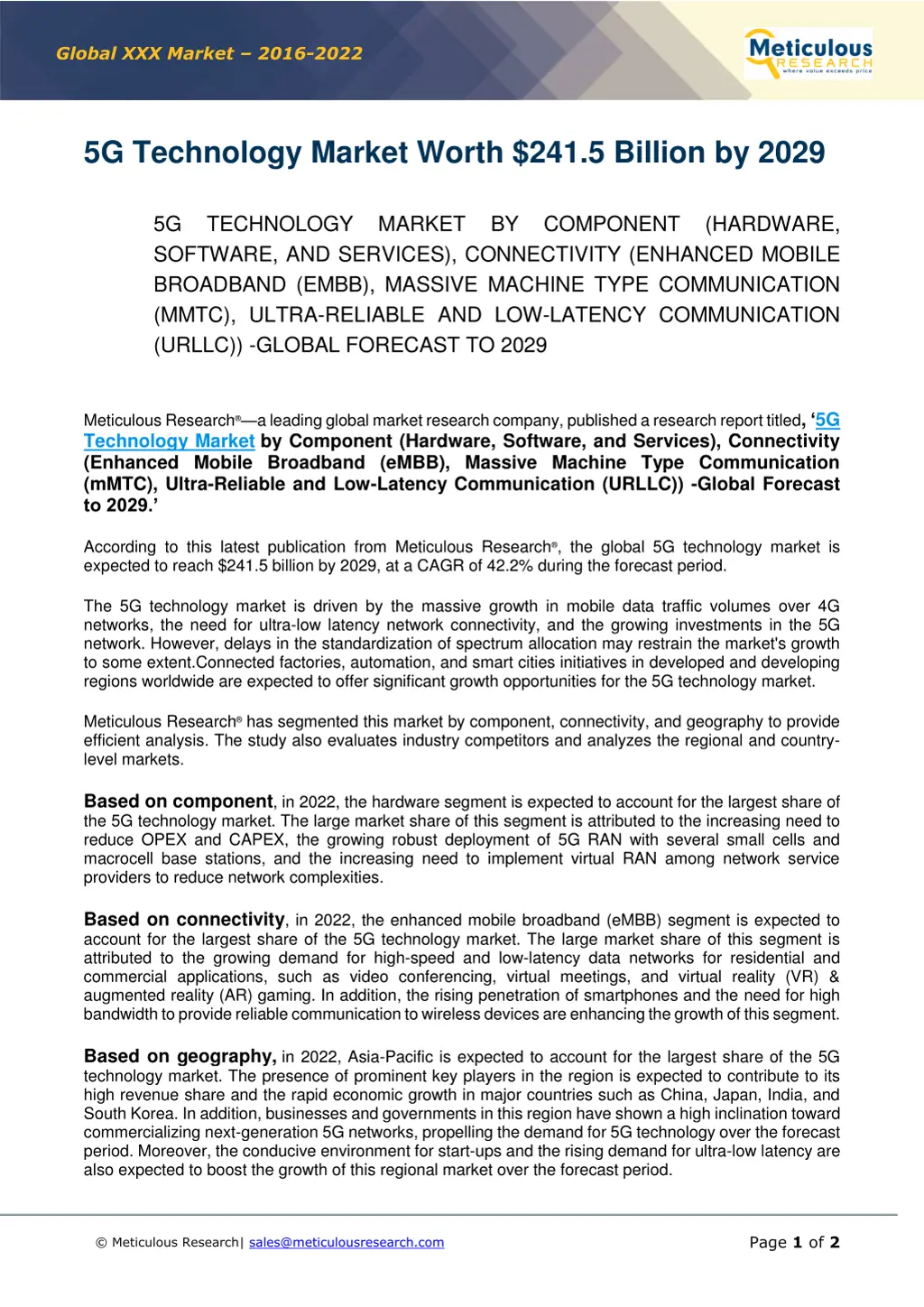 global xxx market 2016 2022