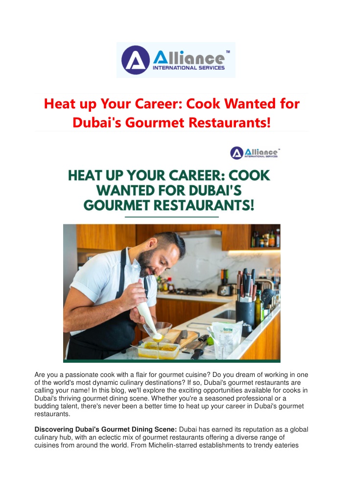 heat up your career cook wanted for dubai