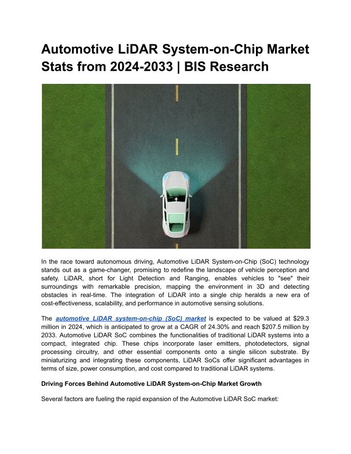 automotive lidar system on chip market stats from