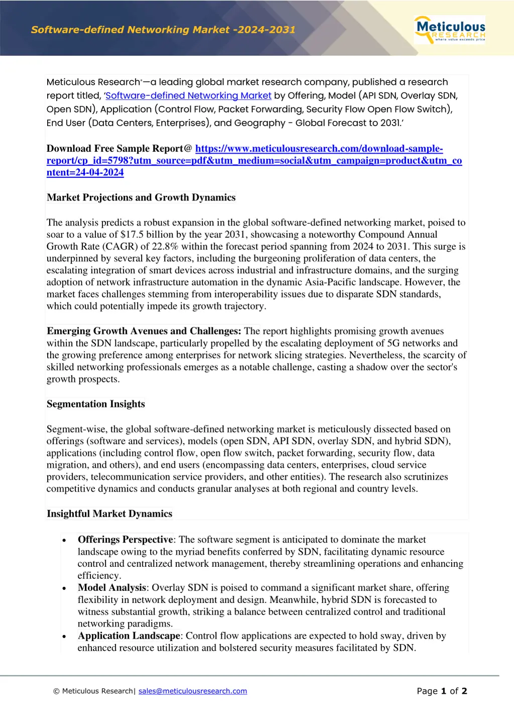 software defined networking market 2024 2031