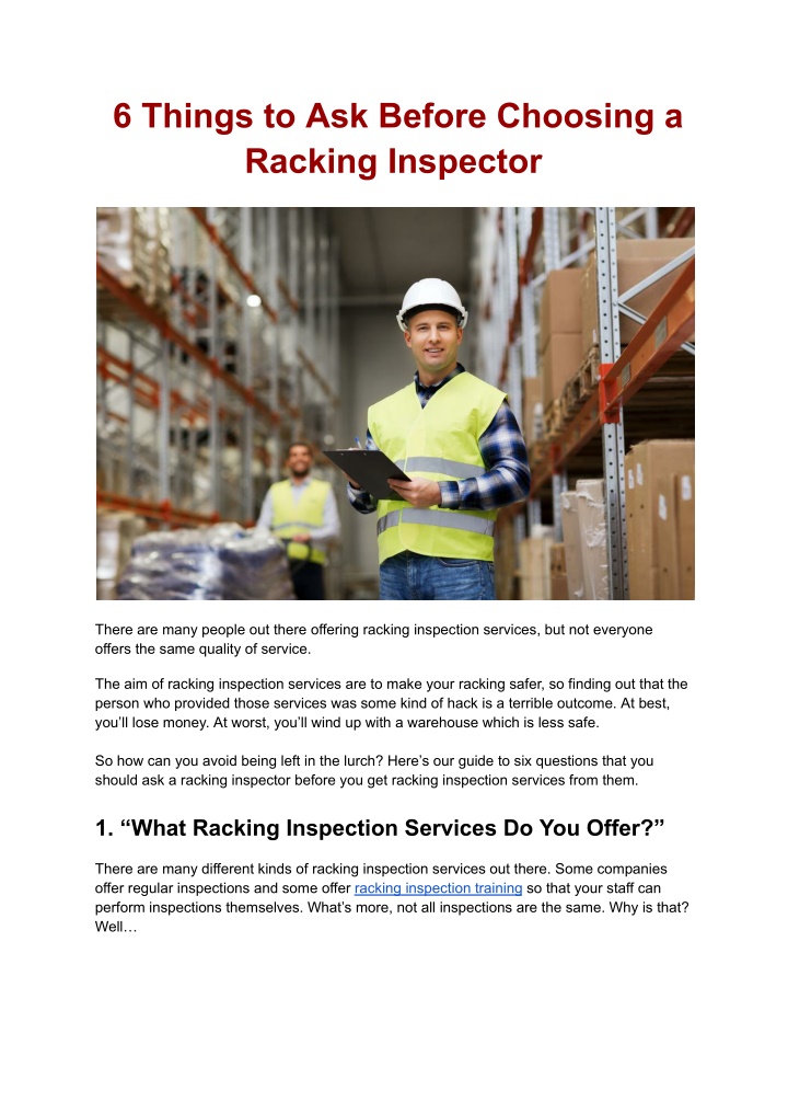 6 things to ask before choosing a racking