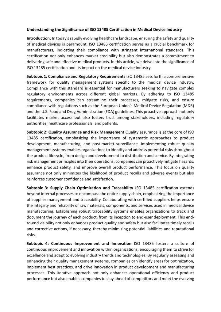 understanding the significance of iso 13485