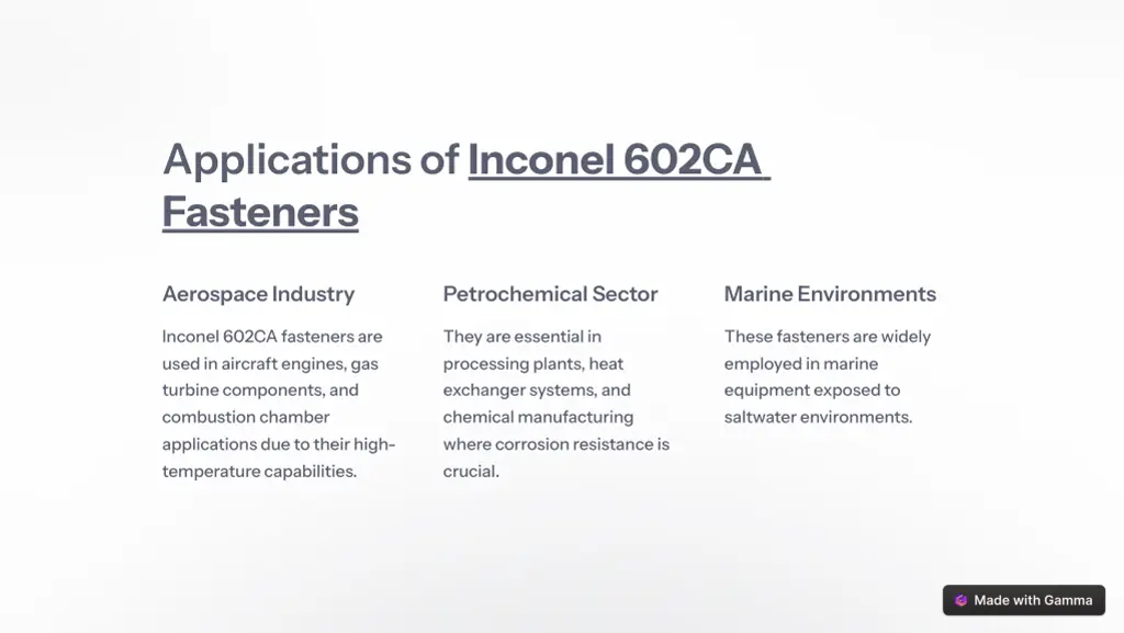 applications of inconel 602ca fasteners