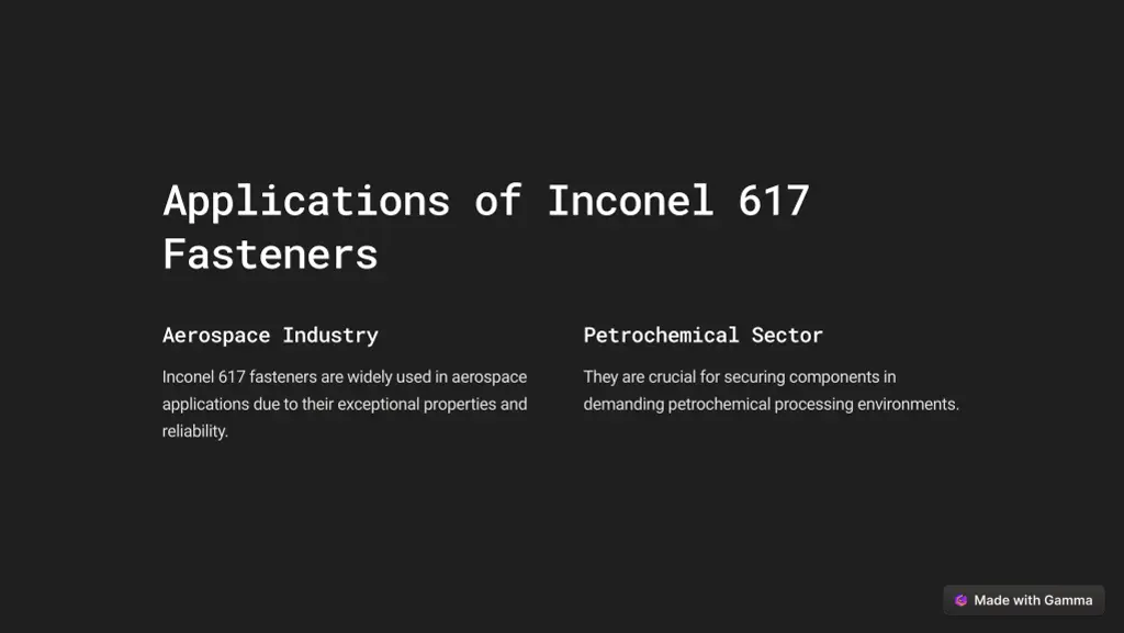 applications of inconel 617 fasteners