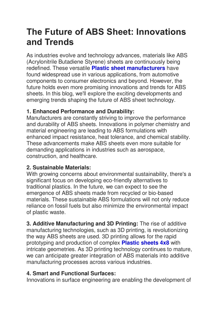 the future of abs sheet innovations and trends