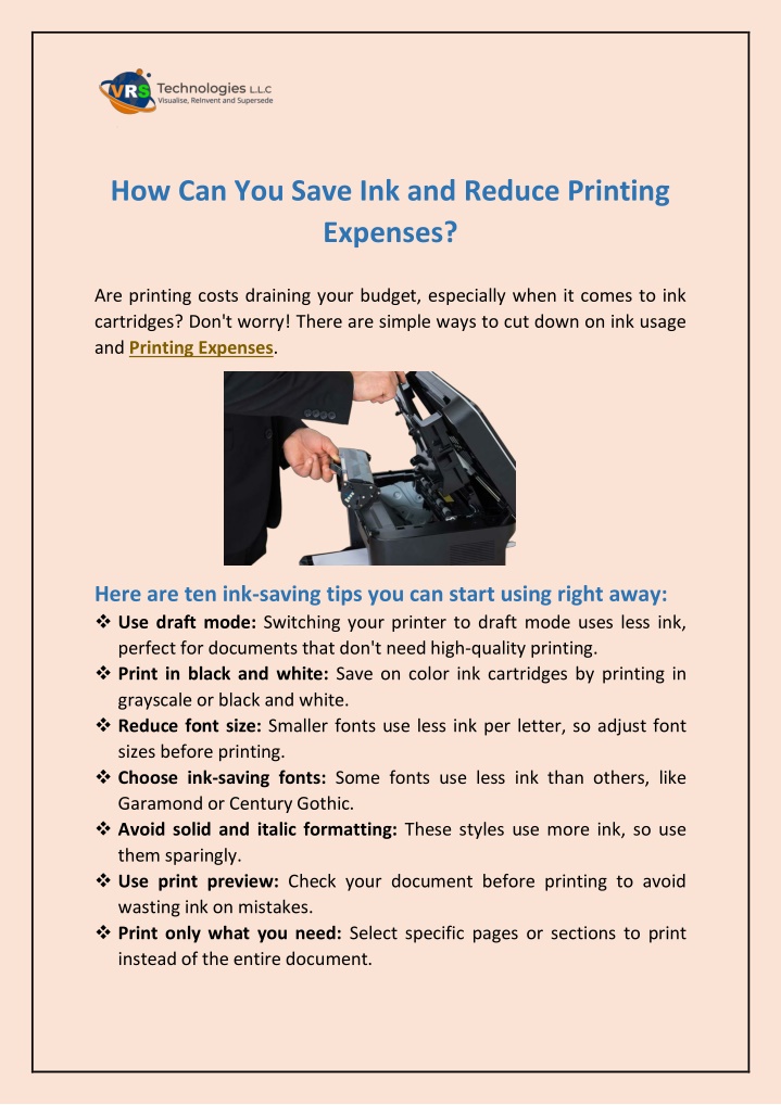 how can you save ink and reduce printing expenses