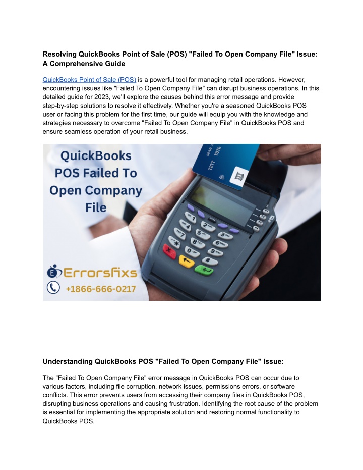 resolving quickbooks point of sale pos failed