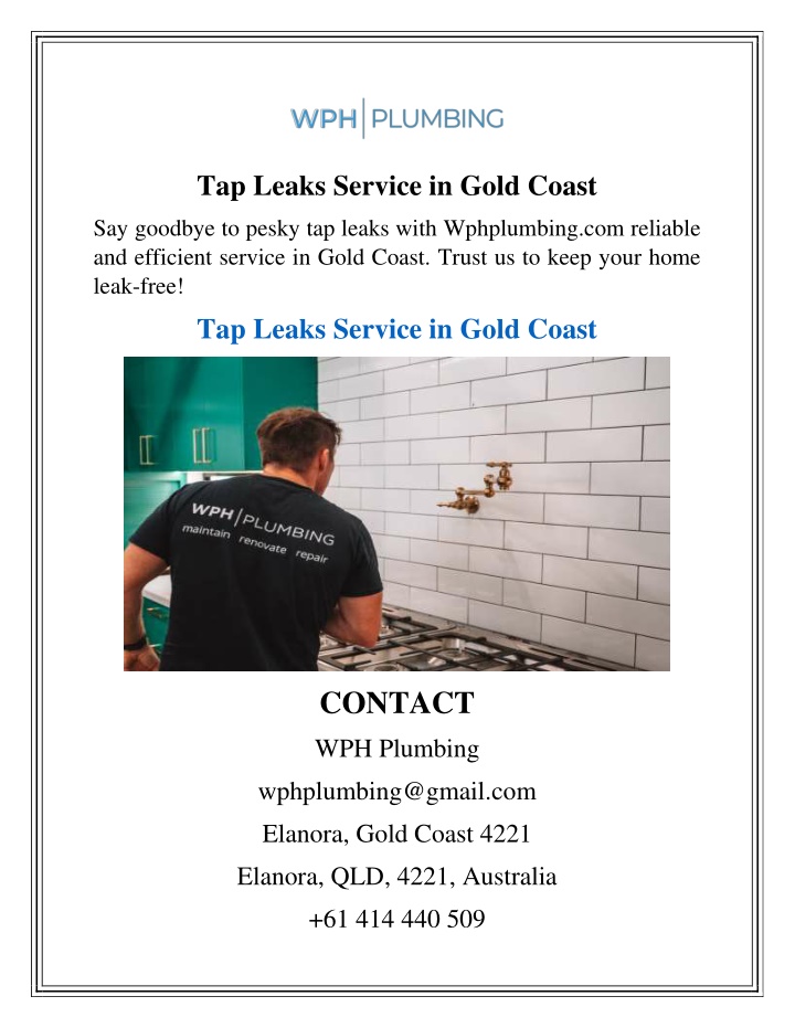 tap leaks service in gold coast