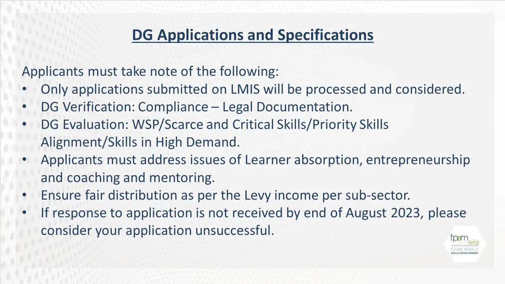 dg applications and specifications