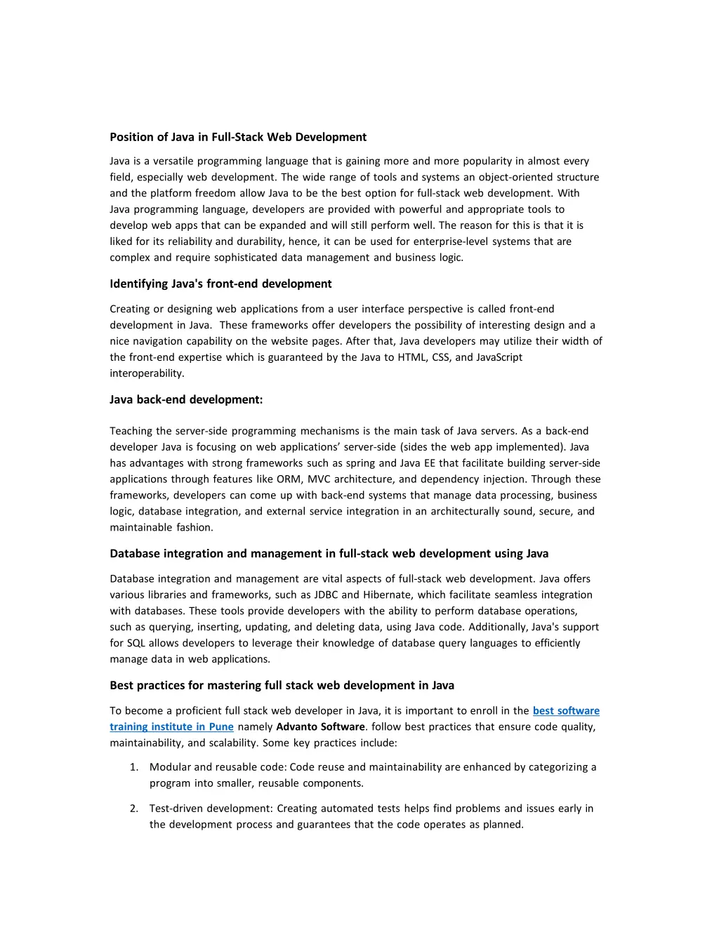 position of java in full stack web development