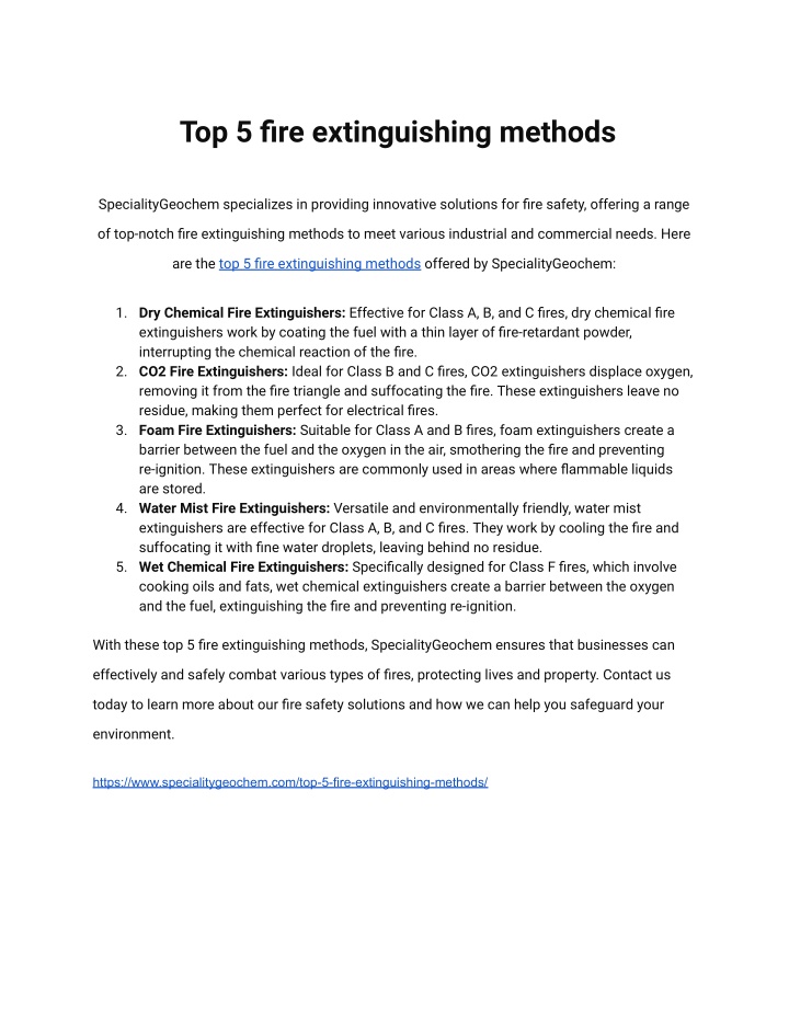 top 5 fire extinguishing methods