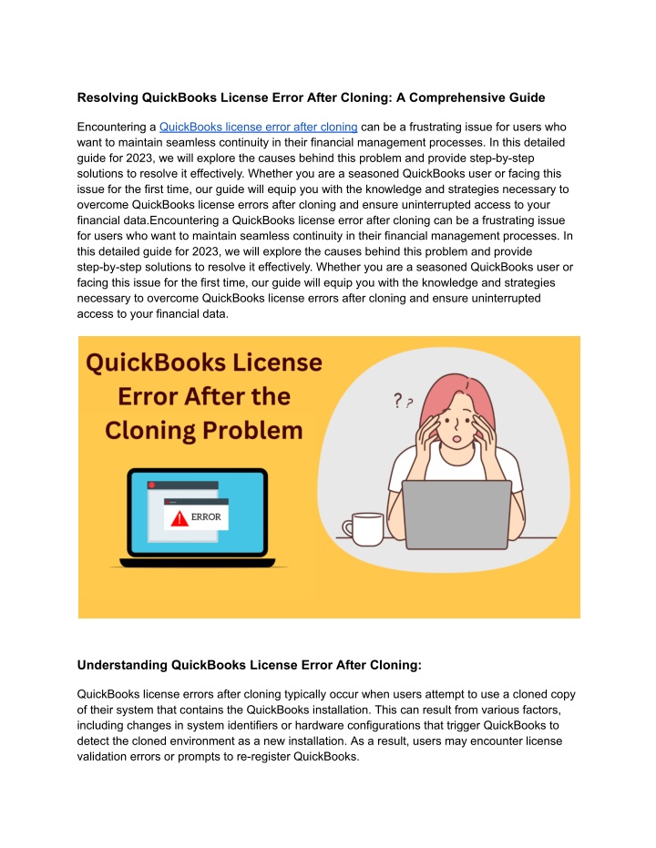 resolving quickbooks license error after cloning