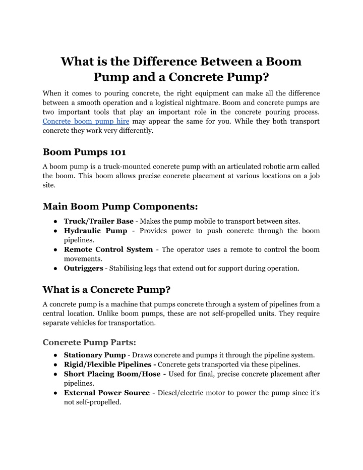 what is the difference between a boom pump