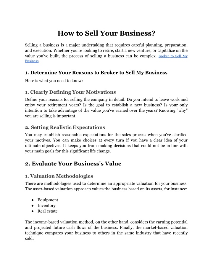 how to sell your business