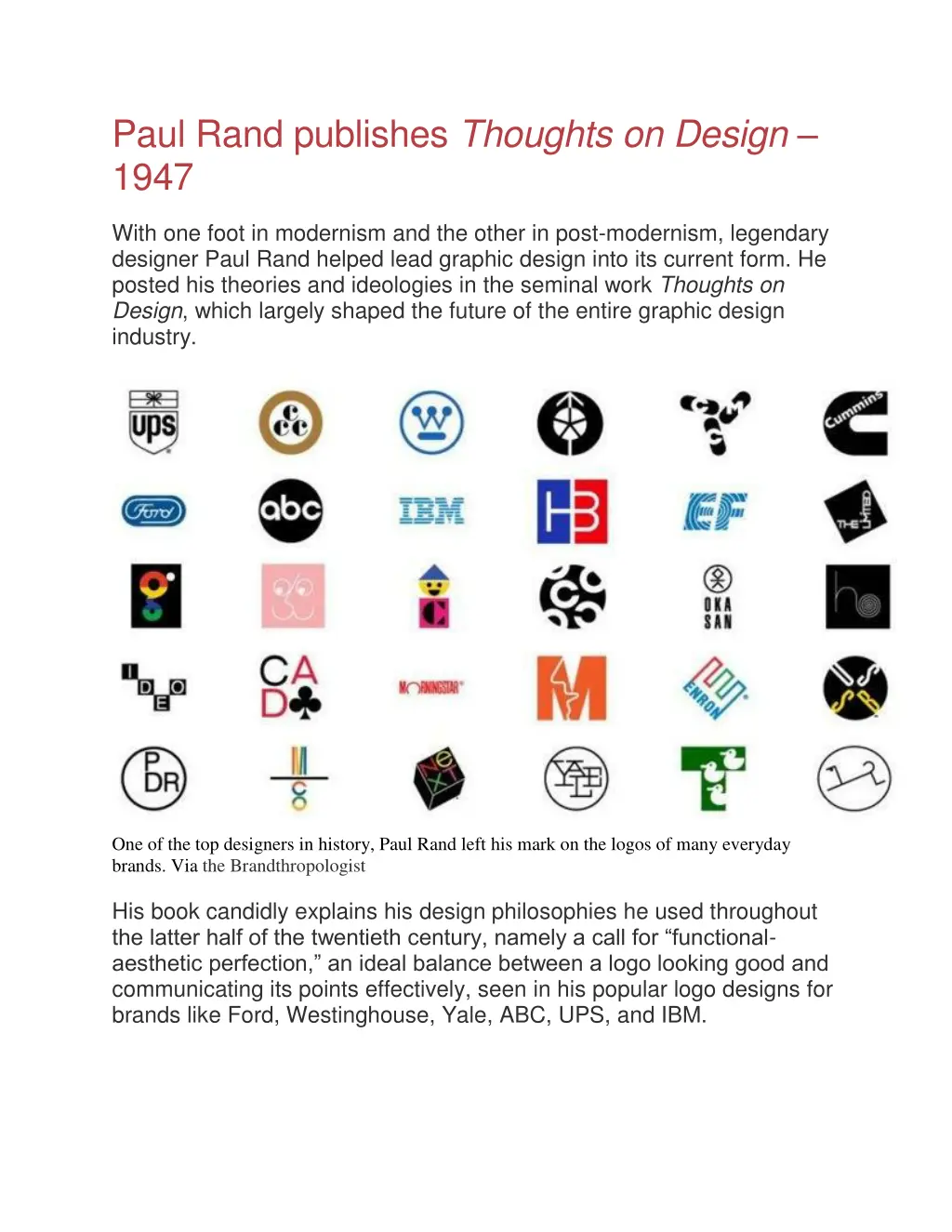 paul rand publishes thoughts on design 1947