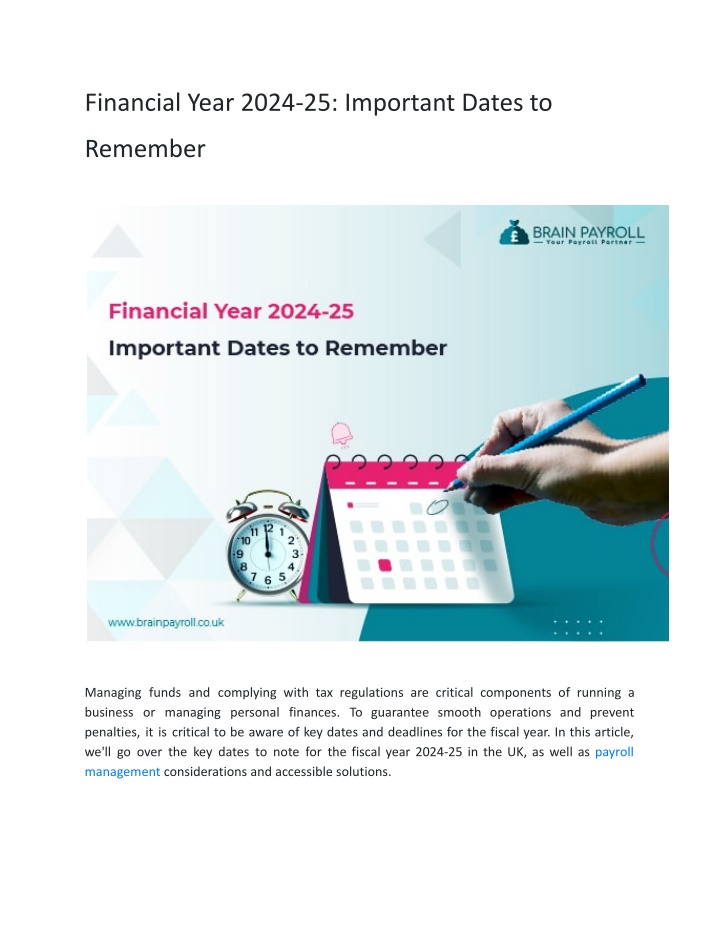 financial year 2024 25 important dates to
