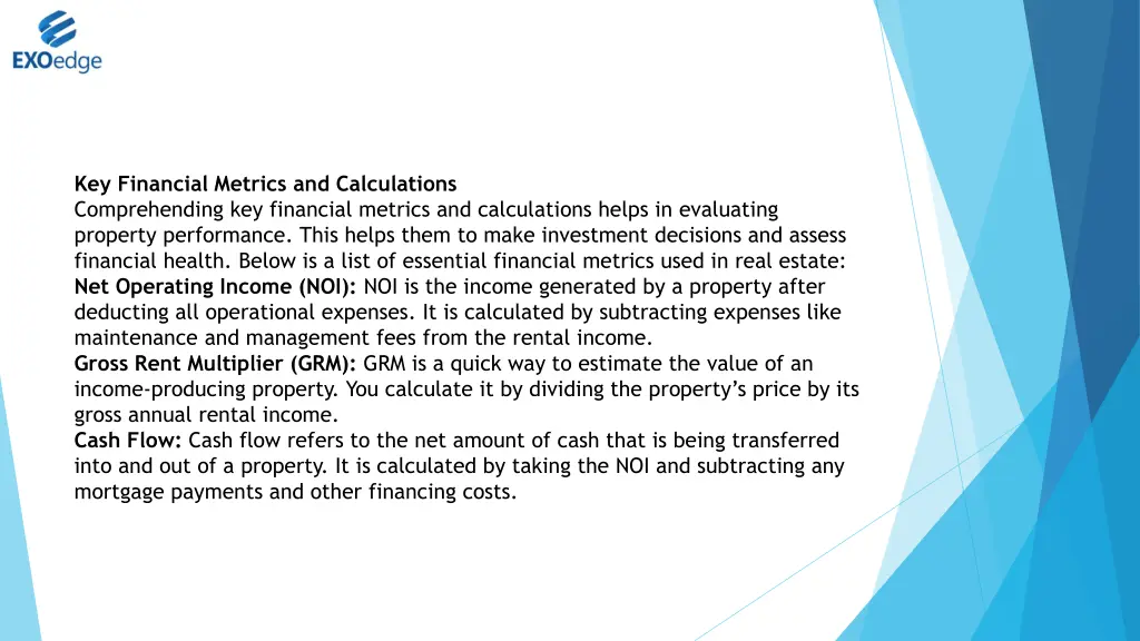 key financial metrics and calculations