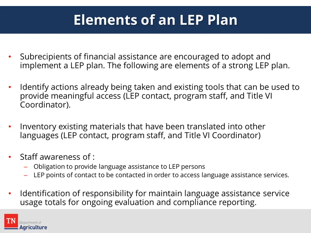 elements of an lep plan