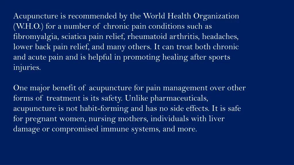 acupuncture is recommended by the world health