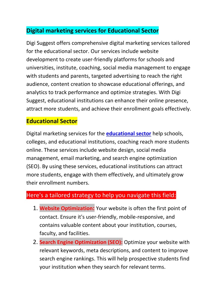 digital marketing services for educational sector