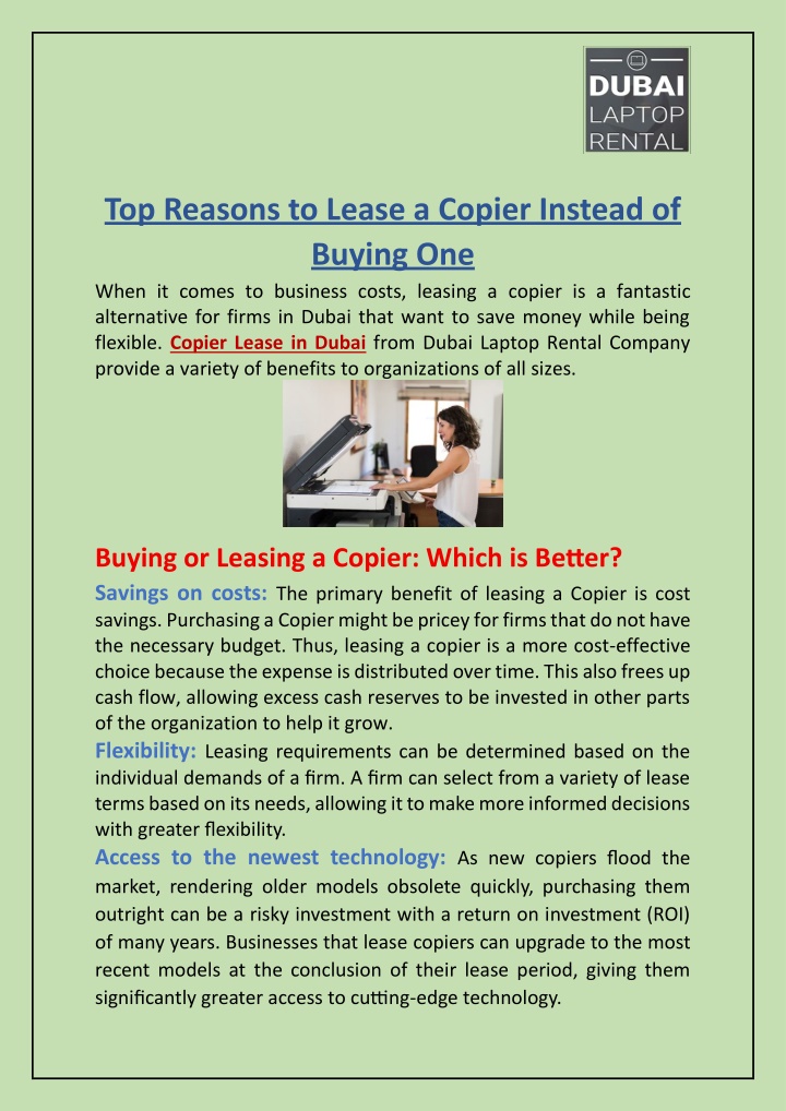 top reasons to lease a copier instead of buying